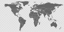 World Map Vector. Gray Similar World Map Blank Vector On Transparent Background.  Gray Similar World Map With Borders Of All Countries And States Of USA Map.  High Quality World  Map.  EPS10.