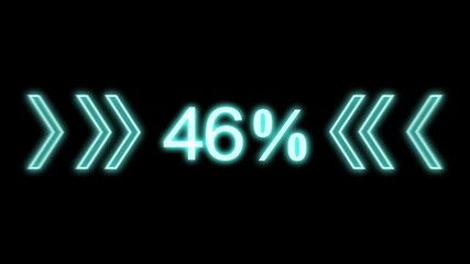 Wall Mural - Neon sign. Percentage meter from 0 to 100 Blue Arrows Animation. Arrows converge  to the center with a black background. Can be used to compose various media such as presentations, news, social media.