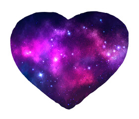 Wall Mural - Painted Galaxy in Heart Shapes Isolated on White Background. Happy Valentine's Day Watercolor