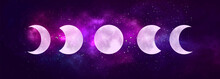 Moon Phases Isolated On Galaxy Background