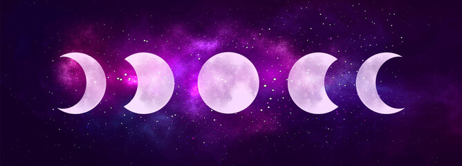 moon phases isolated on galaxy background