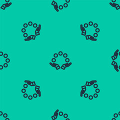 Sticker - Blue line Juggling ball icon isolated seamless pattern on green background. Vector.