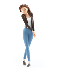 3d cartoon woman shy expression