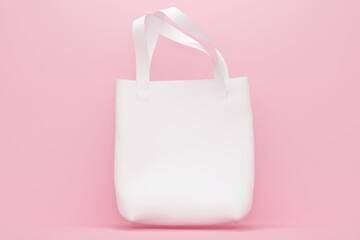 Wall Mural - White bag on pink background. Front view. 3d rendering
