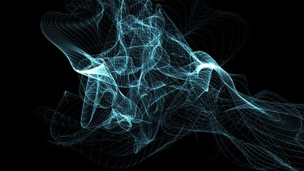 Wall Mural - gas, smoke, fluid morphing in distortions on a black background. light aqua blue mesh abstract trans