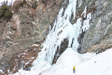 Poster - Ice climbers observing the waterfall, Cogne, Aosta Valley, Italy