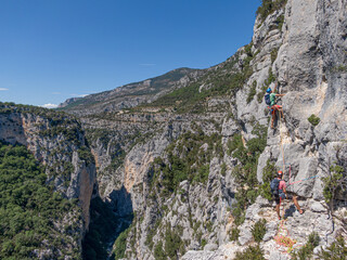 Sticker - Starting a multi pitch route in canyon, Gorges du Verdon, France