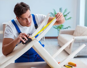 Repairman repairing broken chair at home