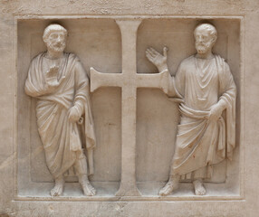 Wall Mural - Ancient bas-relief on funerary stele from Byzantine cemetry beside ancient Church of the Holy Apostles in Istanbul, Turkey