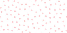 Random Drawn Dots Seamless Pattern. Pink Circles In A Chaotic Vector Pattern. Polka Dots Soft Colors Seamless Pattern. Pink Spots On A White Background For Fabric, Textile, Wrapping