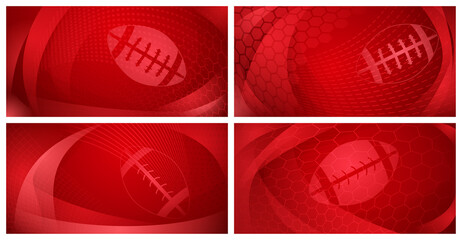 Wall Mural - Set of four rugby backgrounds with big ball in red colors