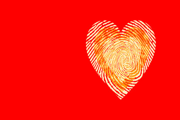 Wall Mural - Abstract illustration of a heart composed of fingerprints on red background for a copy space