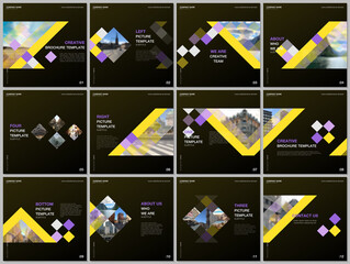 Wall Mural - Minimal brochure templates with colorful cubes, trendy geometric abstract background. Covers design templates for square flyer, leaflet, brochure, report, presentation, advertising, magazine.