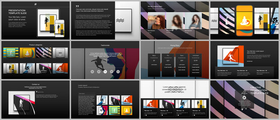 Wall Mural - Vector templates for website design, presentations, portfolio. Templates for presentation slides, leaflet, brochure cover, report. Abstract colored sport backgrounds for sport event, fitness design.