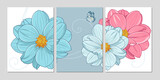 Fototapeta Sypialnia - Set of three backgrounds with butterfly and flower amaryllis
