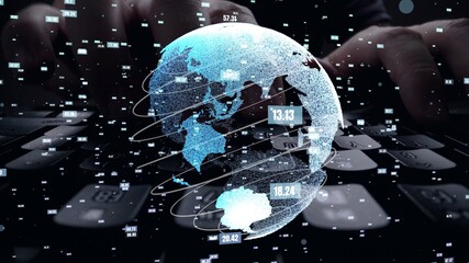Wall Mural - man working on computer with graphic of mathematics coding modernization showing concept computer so