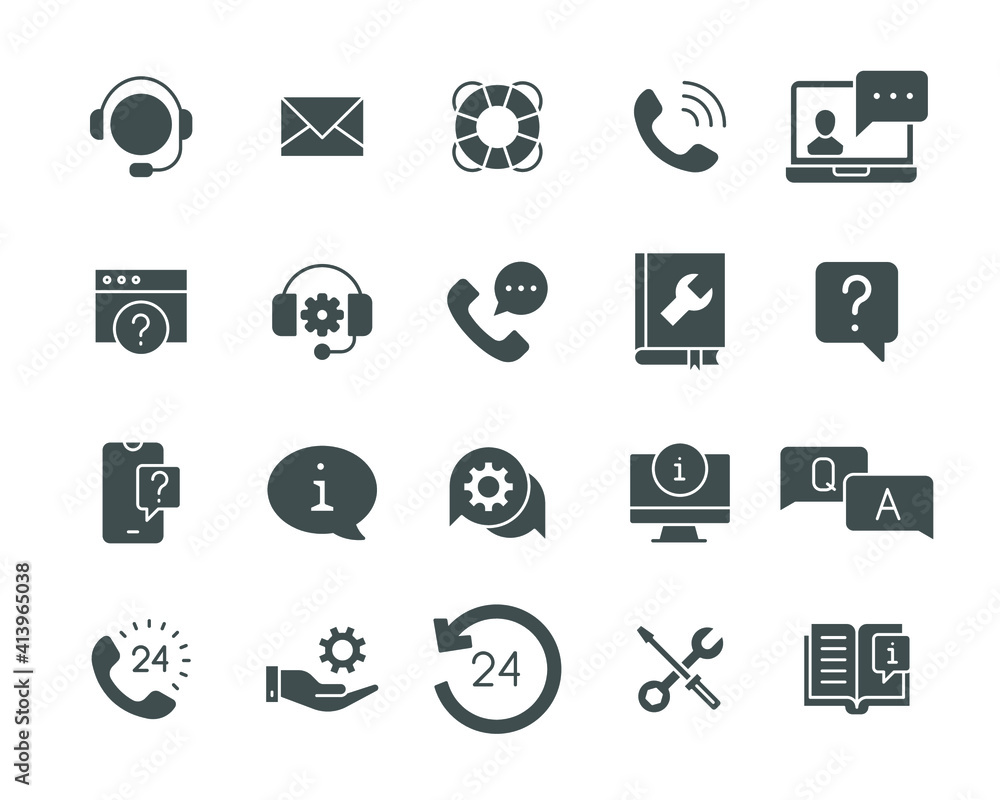 Help and support glyph icon set. Simple solid style symbol for web ...