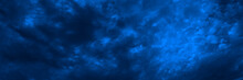 Dark Blue Abstract Background. Night Sky With Clouds And Moonlight. Navy Blue Sky Background With Copy Space For Design. Web Banner.