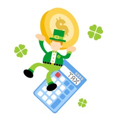 Wall Mural - leprechaun shamrock celtic and calculator finance money tax cartoon doodle flat design style vector illustration