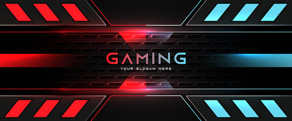 Wall Mural - futuristic red and blue abstract gaming banner design template with metal technology concept. vector