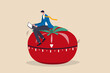 © Nuthawut - Pomodoro technique to increase work productivity, set timer to focus work and break or rest concept, smart businessman focus on working with laptop computer sitting on Pomodoro tomato timer stopwatch.