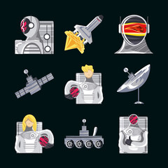 Wall Mural - space icon set astronaut rover antenna satellite spaceship