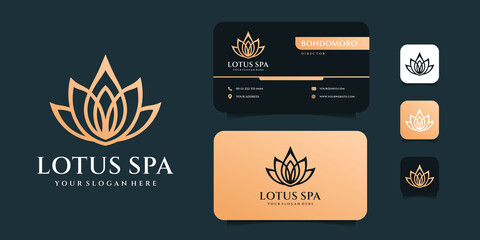 Luxury monogram lotus spa logo design variations with business card template