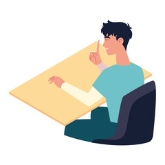 Poster - man sits at a table in office isolated design