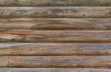 Wall of logs of an old wooden house - architecture background