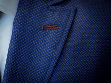 Detail Closeup Close-up Of Blue Suit Jacket With Light Blue Shirt And Black Tie