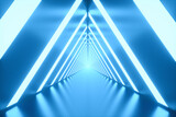 Fototapeta Przestrzenne - 3D Illustration. Tunnel with bright lights on the laterals. Futuristic concept.