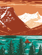 Saint Mary Lake In Glacier National Park Located In Montana United States Of America WPA Poster Art