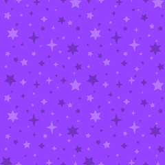 Wall Mural - Monochrome seamless pattern with purple stars on violet background. Stock vector illustration.