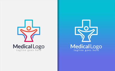 Wall Mural - Medical Logo Design. Modern Medical Combine With People Silhouette. Vector Logo Illustration.