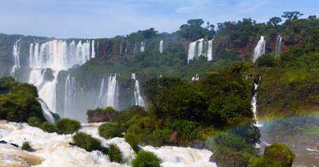 Wall Mural - General view on the grand Iguazu Waterfalls system in Brazil