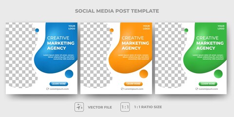 Set of Editable square banner template. Marketing agency social media post design with colorful liquid shape. Flat design vector with photo collage. Usable for social media post, banners, and web ads.