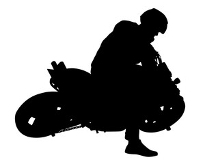 Fototapete - Athlete on a motorcycle performs stunts. Isolated silhouette on white background 