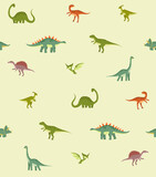 Fototapeta Dinusie - Pattern with dinosaurs. seamless background for kids. Jurassic Park. Paleontology. Baby cloth. Cartoon dinosaurs. Triceratops, tyrannosaurus, pterodactyl, brachiosaurus, stegosaurus.
