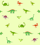 Fototapeta Dinusie - Vector pattern with dinosaurs. seamless background for kids. Jurassic Park. Paleontology. Baby cloth. Cartoon dinosaurs. Triceratops, tyrannosaurus, pterodactyl, brachiosaurus, stegosaurus.
