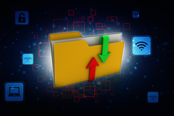 
3d illustration uploading downloading arrow with  folder

