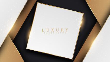 Luxury background with golden line abstract shapes , White overlapping brown and black shades, Vector illustration.