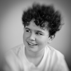 Portrait of young boy in b&w