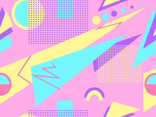 Wall Mural - Memphis seamless pattern. Geometric elements memphis in the style of 80's. Trendy retro background for printing on paper, advertising materials and fabric. Vector illustration