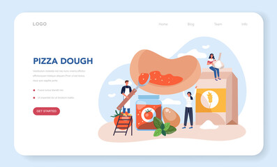 Wall Mural - pizza maker web banner or landing page. chef cooking tasty delicious pizza.
