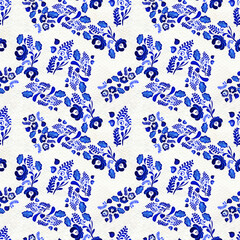 Wall Mural - Blue floral seamless pattern in Russian gzhel background