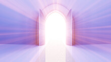Door Opening To The Brilliant Future, Way To Heaven And Success. 3D Illustration.