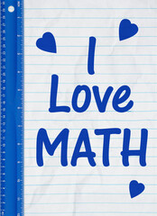 Wall Mural - I love math message on retro lined school crumpled paper