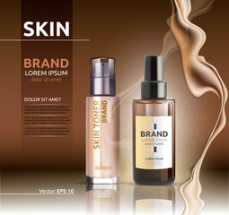 Skin toner and oil Vector realistic. BB cream. Product packaging designs. Background lotions splash