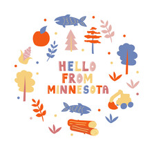 USA Collection. Hello From Minnesota Theme. State Symbols Round Shape Card