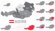 Detailed vector map of regions of Austria with flag
